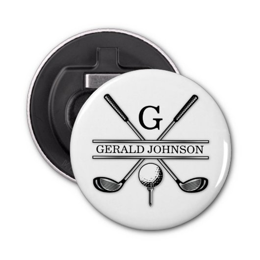 Custom Elegant Golf Monogram Button Flesopener (Voorkant)