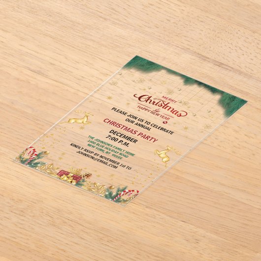 Custom Elegant Gouden Rendier Vakantieseizoen Acryl Uitnodigingen (Laagn)