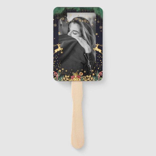 Custom Elegant Gouden Rendier Vakantieseizoen Handwaaier (Achterkant)