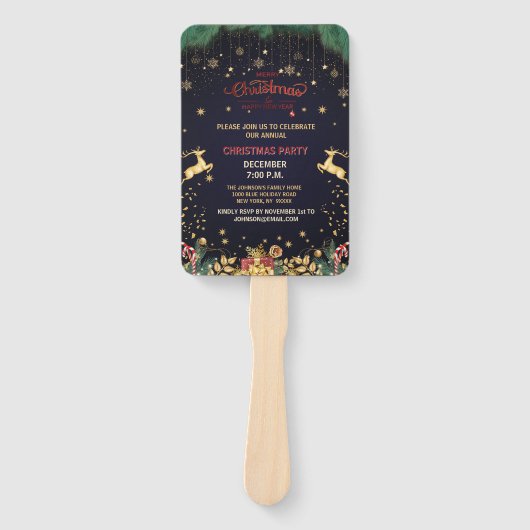 Custom Elegant Gouden Rendier Vakantieseizoen Handwaaier (Voorkant)