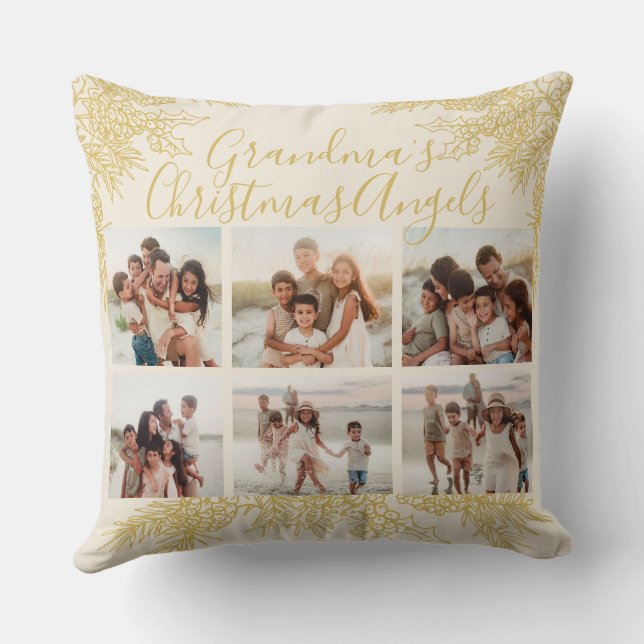 Custom Elegant Grandma's Christmas Photo Collage Kussen (Achterkant)