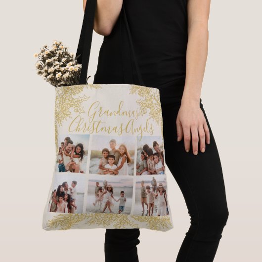 Custom Elegant Grandma's Christmas Photo Collage Tote Bag (Dichtbij)