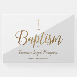 Custom Elegant Grijs Goud Kruis Baby Doop Gastenboek