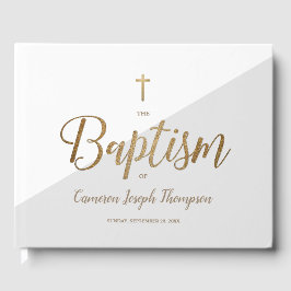 Custom Elegant Grijs Goud Kruis Baby Doop Gastenboek