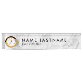 Custom Elegant Grijs Wit Marmeren Naam Bord Klok Naambordje (Voorkant)