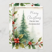 Custom Elegant Holly Pine Christmas Card Feestdagenkaart (Voorkant / Achterkant)
