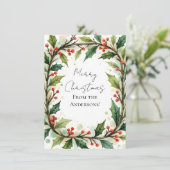 Custom Elegant Holly Pine Christmas Card Feestdagenkaart (Staand voorkant)
