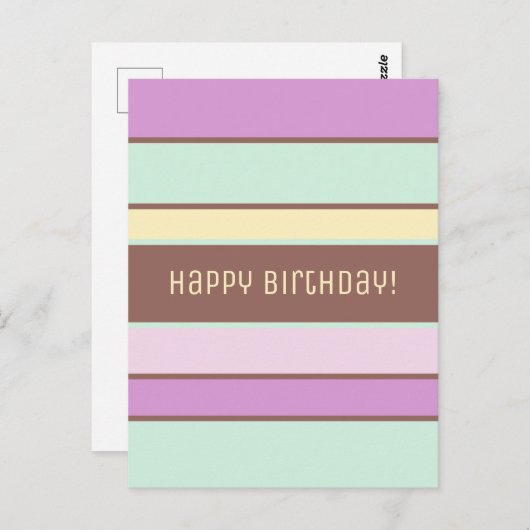 Custom Elegant Licht Pastel Stripes Happy Birthday Briefkaart (Voorkant / Achterkant)