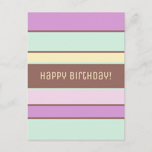 Custom Elegant Licht Pastel Stripes Happy Birthday Briefkaart (Voorkant)