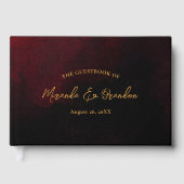 Custom Elegant Luxe Goud Rood Zwart Bruiloft Gastenboek (Voorkant)