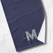 Custom Elegant Marine Blauwe Naam Monogram Handdoek