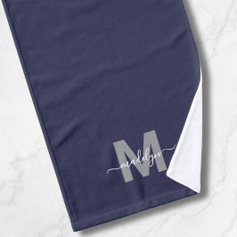 Custom Elegant Marine Blauwe Naam Monogram Handdoek