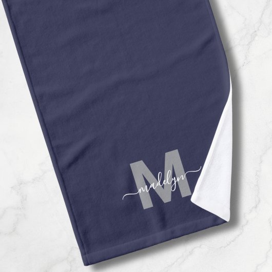 Custom Elegant Marine Blauwe Naam Monogram Handdoek