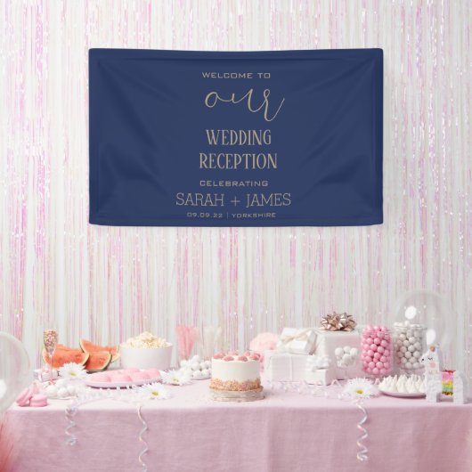 Custom Elegant Marine bruiloft receptie Welkom Spandoek (Feest)