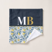 Custom Elegant Mediterranean Lemon Botanical Navy Bad Handdoek (Wasdoekje)