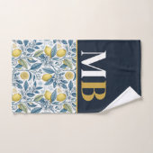 Custom Elegant Mediterranean Lemon Botanical Navy Bad Handdoek (Handdoek)
