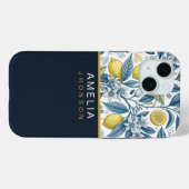 Custom Elegant Mediterranean Lemon Botanical Navy Case-Mate iPhone Case (Achterkant (horizontaal))