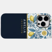 Custom Elegant Mediterranean Lemon Botanical Navy Case-Mate iPhone Case (Achterkant (horizontaal))