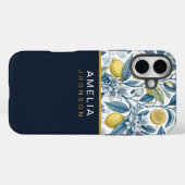 Custom Elegant Mediterranean Lemon Botanical Navy Case-Mate iPhone Case (Achterkant (horizontaal))