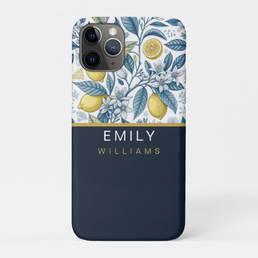 Custom Elegant Mediterranean Lemon Botanical Navy Case-Mate iPhone Case (Achterkant)