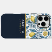 Custom Elegant Mediterranean Lemon Botanical Navy Case-Mate iPhone Case (Achterkant (horizontaal))