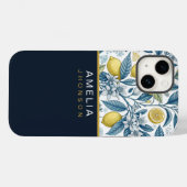 Custom Elegant Mediterranean Lemon Botanical Navy Case-Mate iPhone Case (Achterkant (horizontaal))