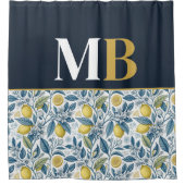Custom Elegant Mediterranean Lemon Botanical Navy Douchegordijn (Voorkant)