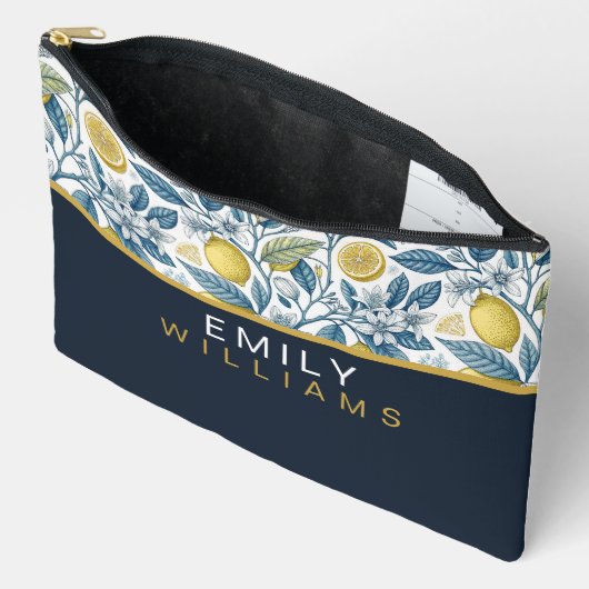 Custom Elegant Mediterranean Lemon Botanical Navy Etui (Open)