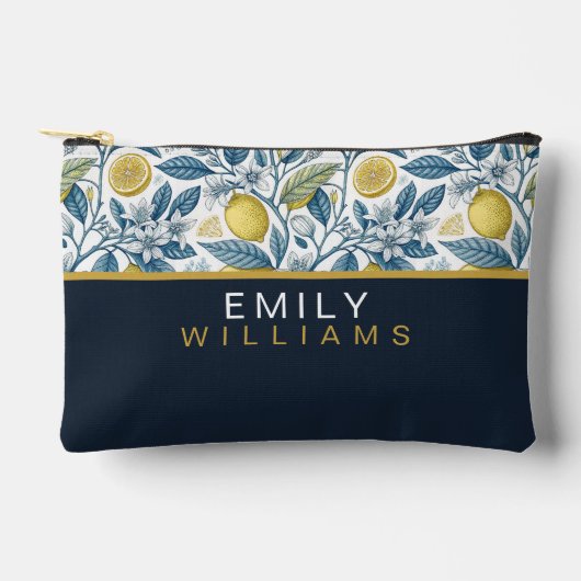 Custom Elegant Mediterranean Lemon Botanical Navy Etui (Voorkant)