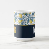 Custom Elegant Mediterranean Lemon Botanical Navy Koffiemok (Center)