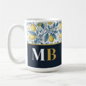 Custom Elegant Mediterranean Lemon Botanical Navy Koffiemok (Links)