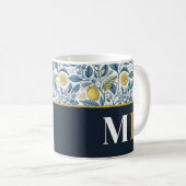 Custom Elegant Mediterranean Lemon Botanical Navy Koffiemok (Voorkant rechts)