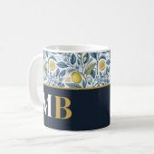 Custom Elegant Mediterranean Lemon Botanical Navy Koffiemok (Voorkant links)