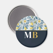 Custom Elegant Mediterranean Lemon Botanical Navy Magneet (Voorkant / Achterkant)