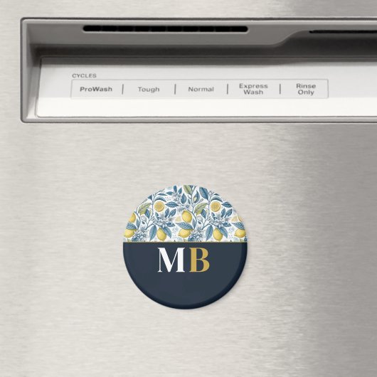 Custom Elegant Mediterranean Lemon Botanical Navy Magneet (Insitu (Vaatwasser))