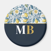 Custom Elegant Mediterranean Lemon Botanical Navy Magneet (Voorkant)