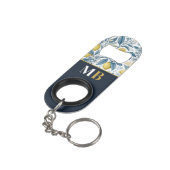 Custom Elegant Mediterranean Lemon Botanical Navy Mini Flessenopener (Achterkant Gekanteld)