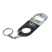 Custom Elegant Mediterranean Lemon Botanical Navy Mini Flessenopener (Voorkant Gekanteld)