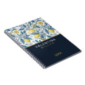 Custom Elegant Mediterranean Lemon Botanical Navy Notitieboek (Rechterzijde)
