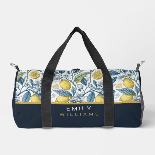 Custom Elegant Mediterranean Lemon Botanical Navy Plunjezak (Voorkant)