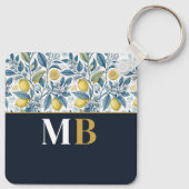 Custom Elegant Mediterranean Lemon Botanical Navy Sleutelhanger (Achterkant)
