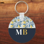 Custom Elegant Mediterranean Lemon Botanical Navy Sleutelhanger (Voorkant)