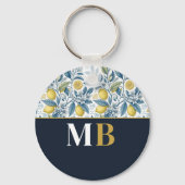 Custom Elegant Mediterranean Lemon Botanical Navy Sleutelhanger (Achterkant)
