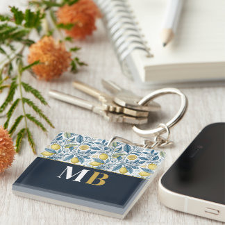 Custom Elegant Mediterranean Lemon Botanical Navy Sleutelhanger
