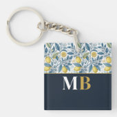 Custom Elegant Mediterranean Lemon Botanical Navy Sleutelhanger (voorkant)
