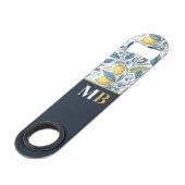 Custom Elegant Mediterranean Lemon Botanical Navy Speed Flessenopener (Voorkant Gekanteld)