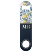 Custom Elegant Mediterranean Lemon Botanical Navy Speed Flessenopener (Achterkant)