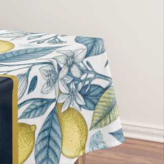 Custom Elegant Mediterranean Lemon Botanical Navy Tafelkleed
