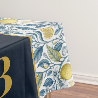 Custom Elegant Mediterranean Lemon Botanical Navy Tafelkleed