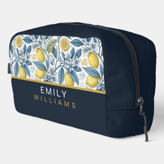 Custom Elegant Mediterranean Lemon Botanical Navy Toilettasje (Rechterhoek)